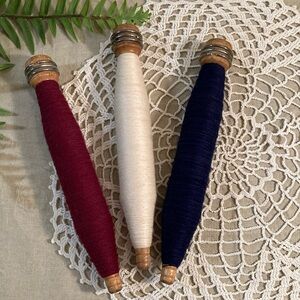 Vintage Wood Thread Spools Set Of 3 With Various Color Threads